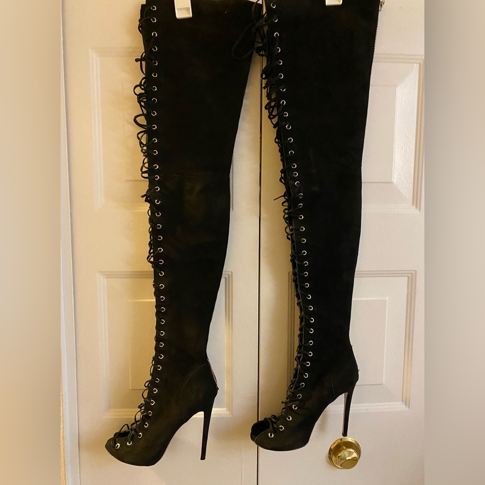 Tony Bianco Black Lace-Up Over the Knee Boots